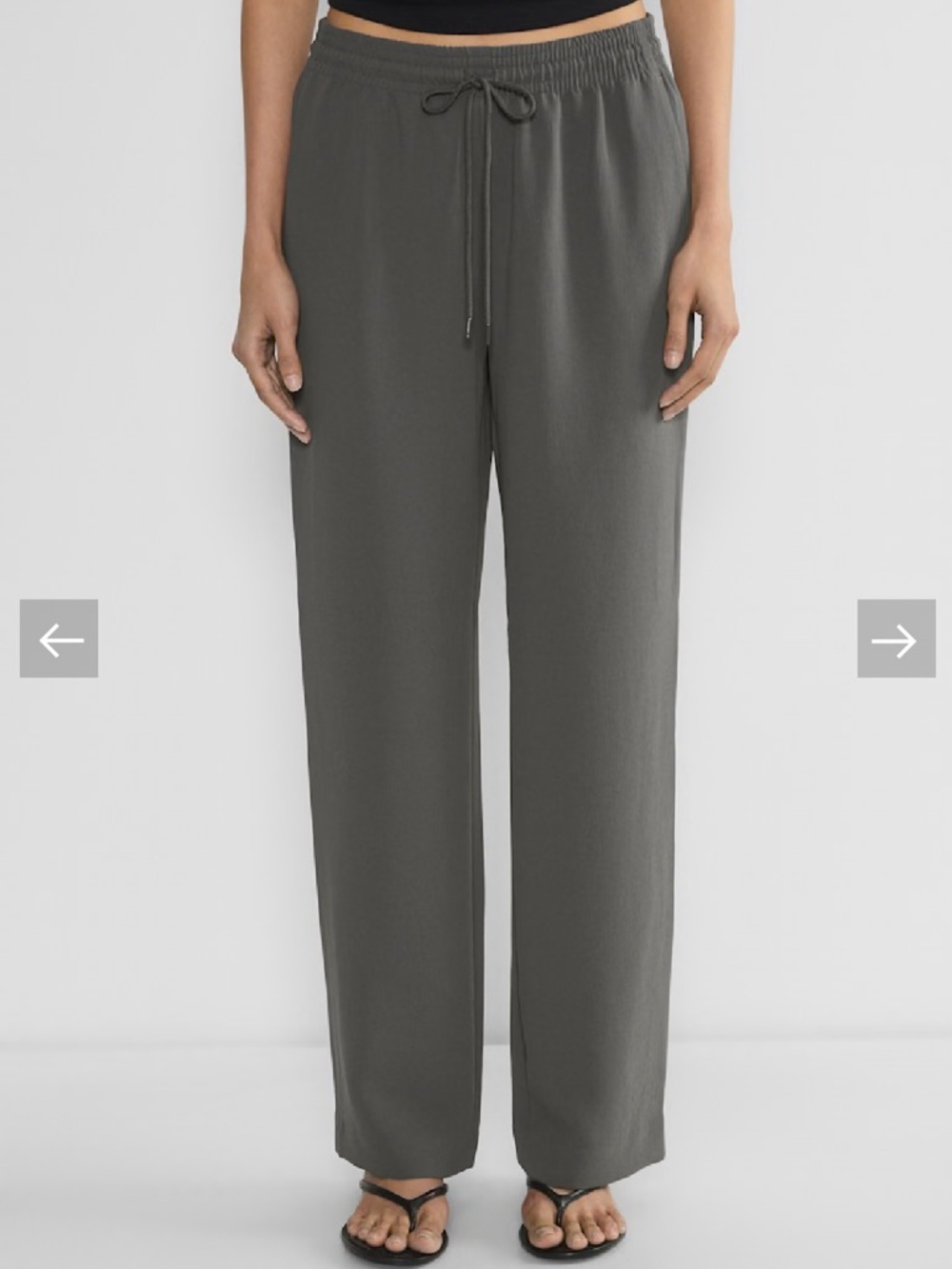 Aritzia Thesis Crepette Coal Grey Wide-Leg Drawstring Pants - Charcoal Gray